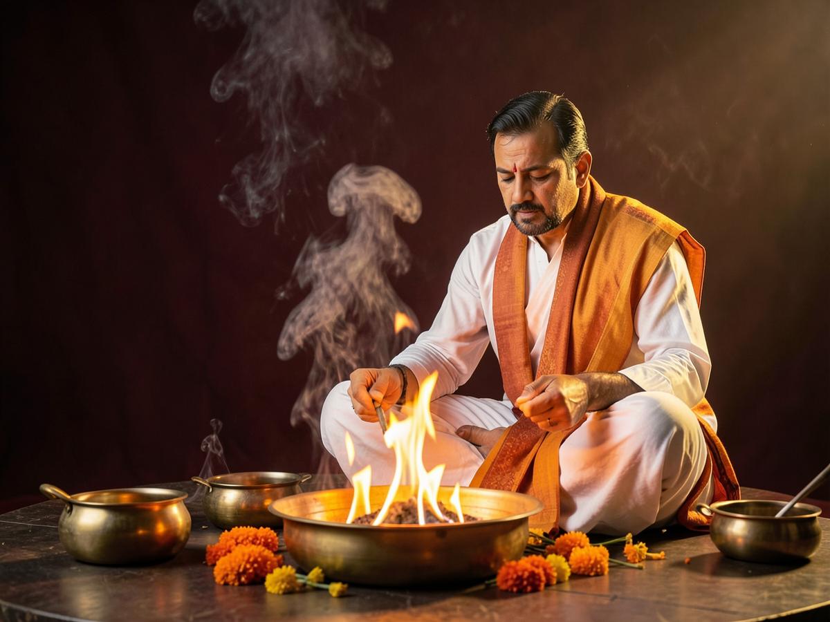 A Vedic pandit performing the havan ritual